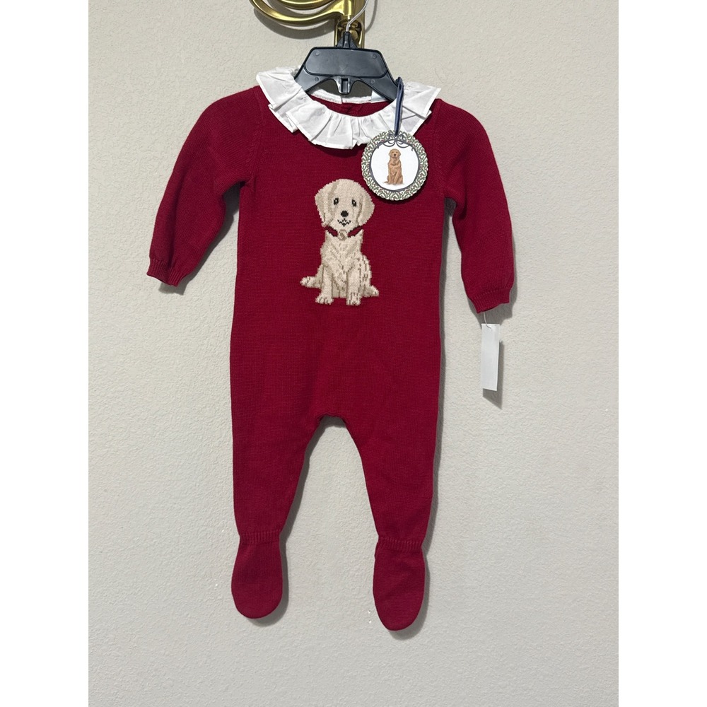 Edgehill Collection Knit Romper Baby 3M Red Golden Retriever Puppy Ruffle Collar